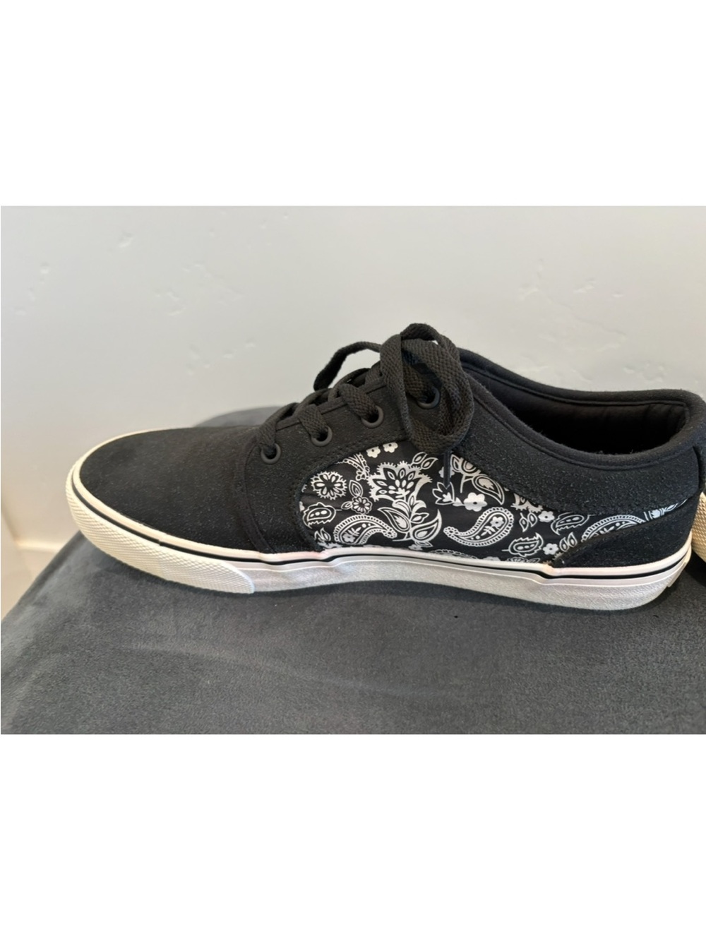 Maui and Sons Black Canvas Low-Top Sneakers with Paisley Accent